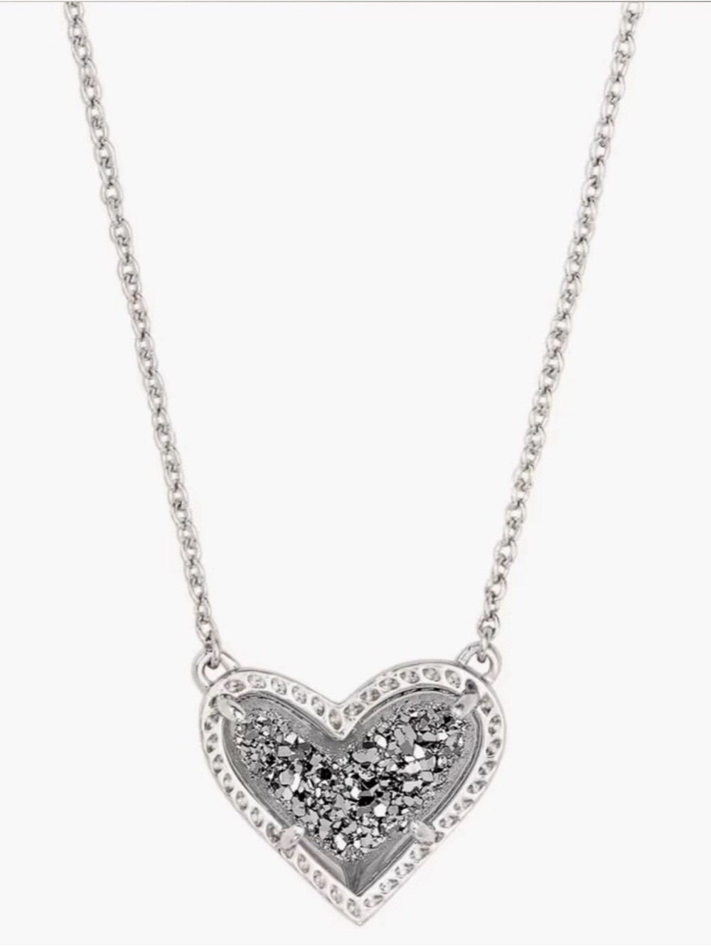 Kendra Scott Silver Heart Pendant Necklace with Glitter Inlay
